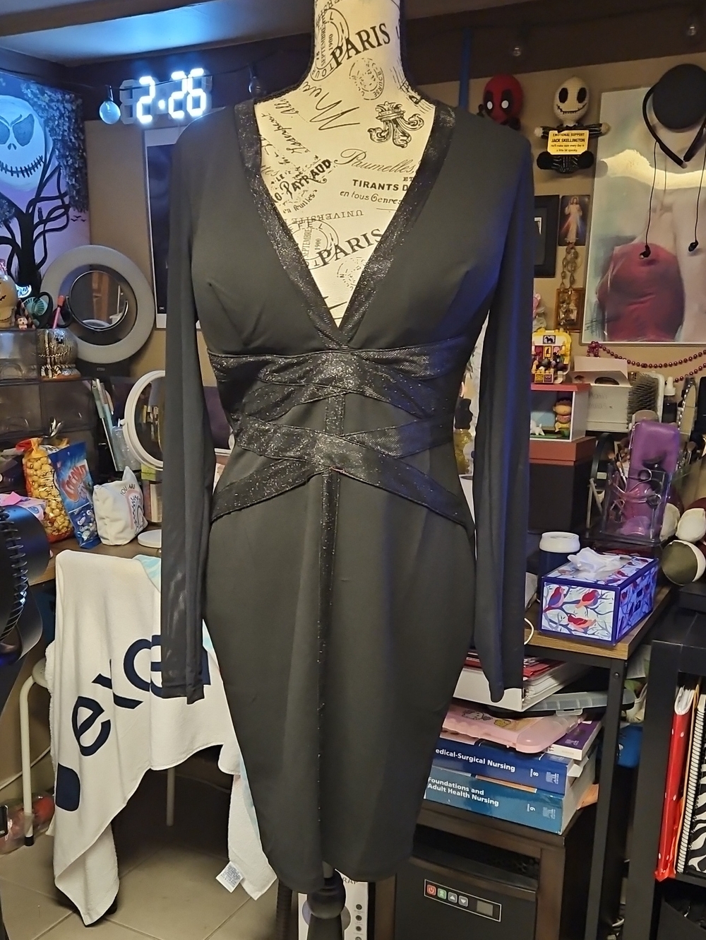 Fashion Nova Black Long Sleeve V-Neck Wrap Detail Dress
